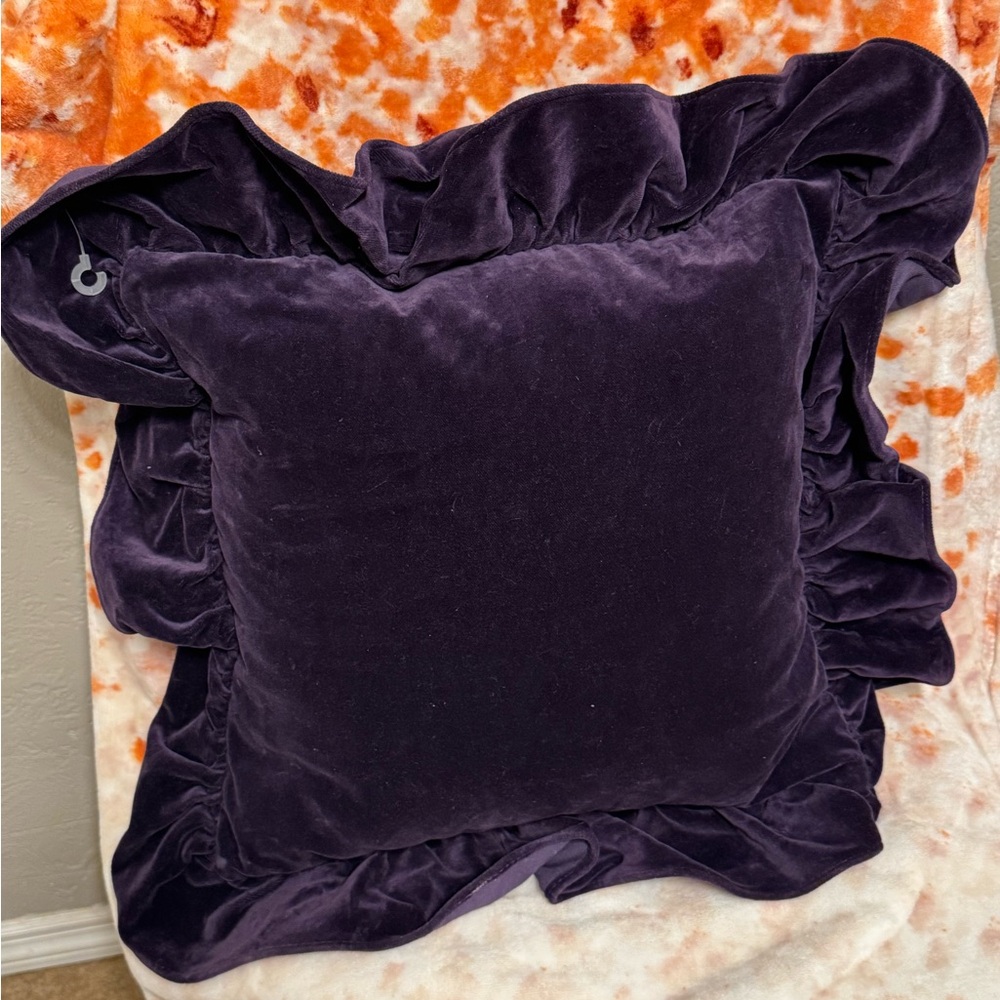 Purple Velvet Ruffled Pillow - Picture 2 of 4